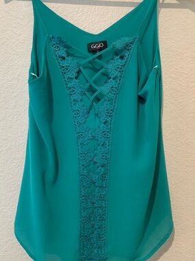 GiGiO blouse Teal Lace-Trim Sleeveless Top